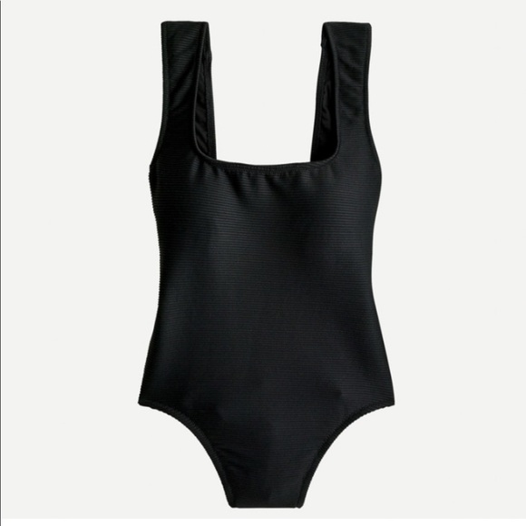NWT J. Crew Size 24 Black Rib Square Neck One Piece Swimsuit AU931 - Picture 1 of 5